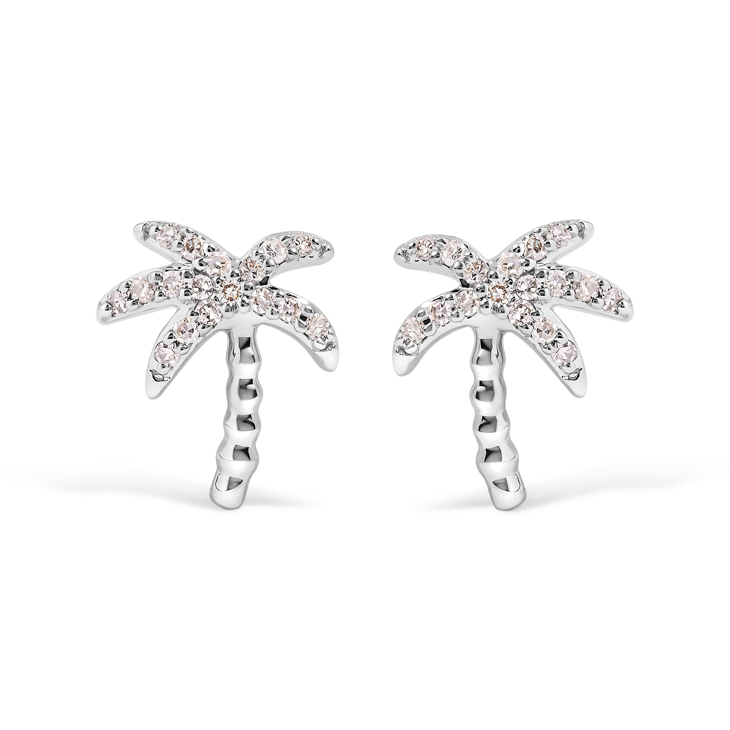 10K White Gold 1/10 Cttw Diamond Encrusted Palm Tree Stud Earrings (H-I Color, I1-I2 Clarity) by Bids.com