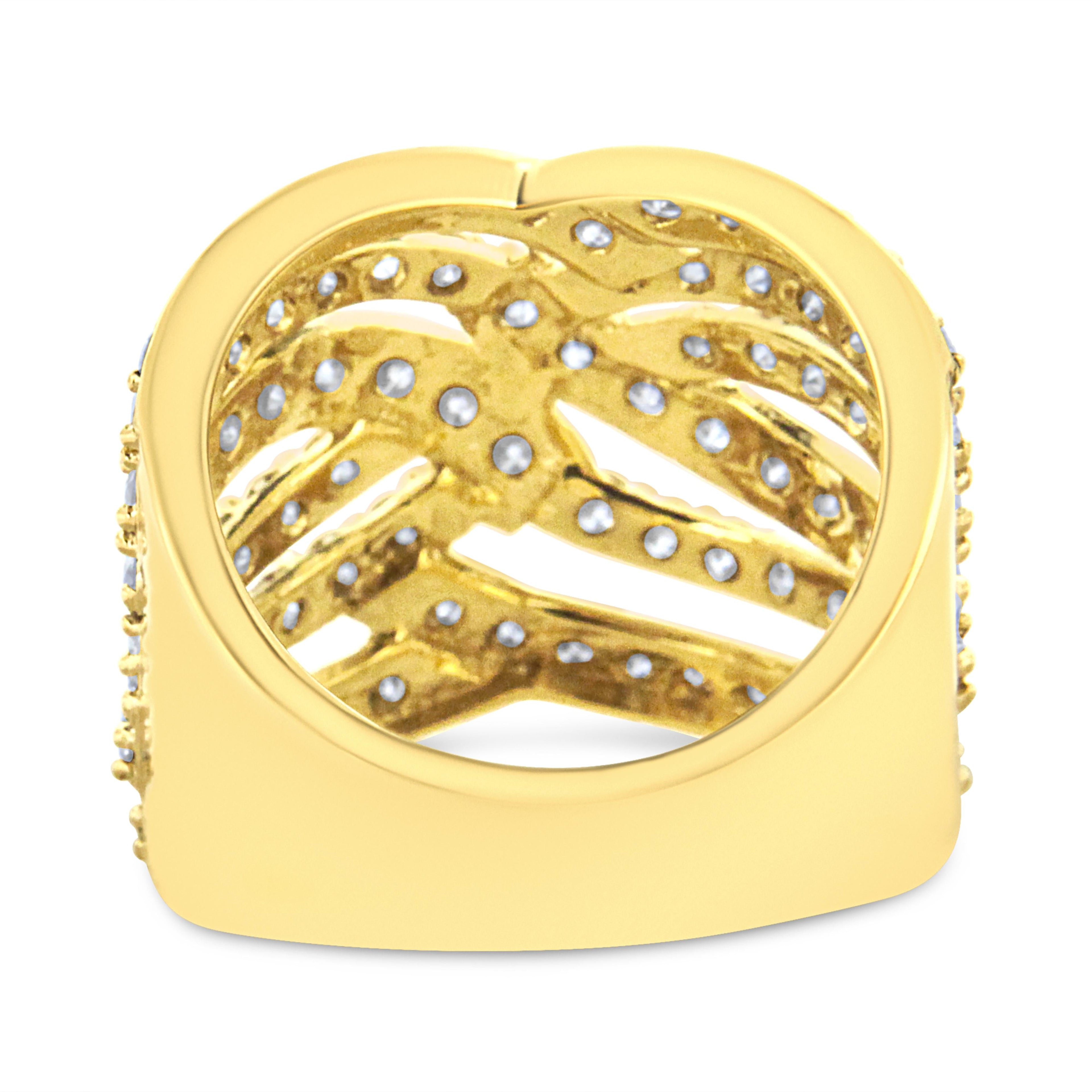 10K Yellow Gold 3.00 Cttw Diamond Multi Row Bypass Wave Cocktail Band Ring (J-K Color, I1-I2 Clarity) - Size 7 by Bids.com