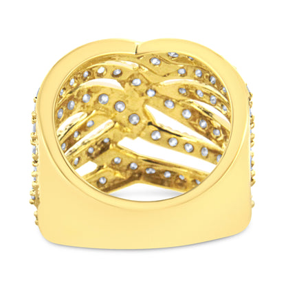 10K Yellow Gold 3.00 Cttw Diamond Multi Row Bypass Wave Cocktail Band Ring (J-K Color, I1-I2 Clarity) - Size 7 by Bids.com