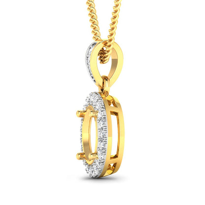 0.18 Carat Genuine White Diamond 14K Yellow Gold Semi Mount Pendant - holds 8x6mm Oval Gemstone by Bids.com