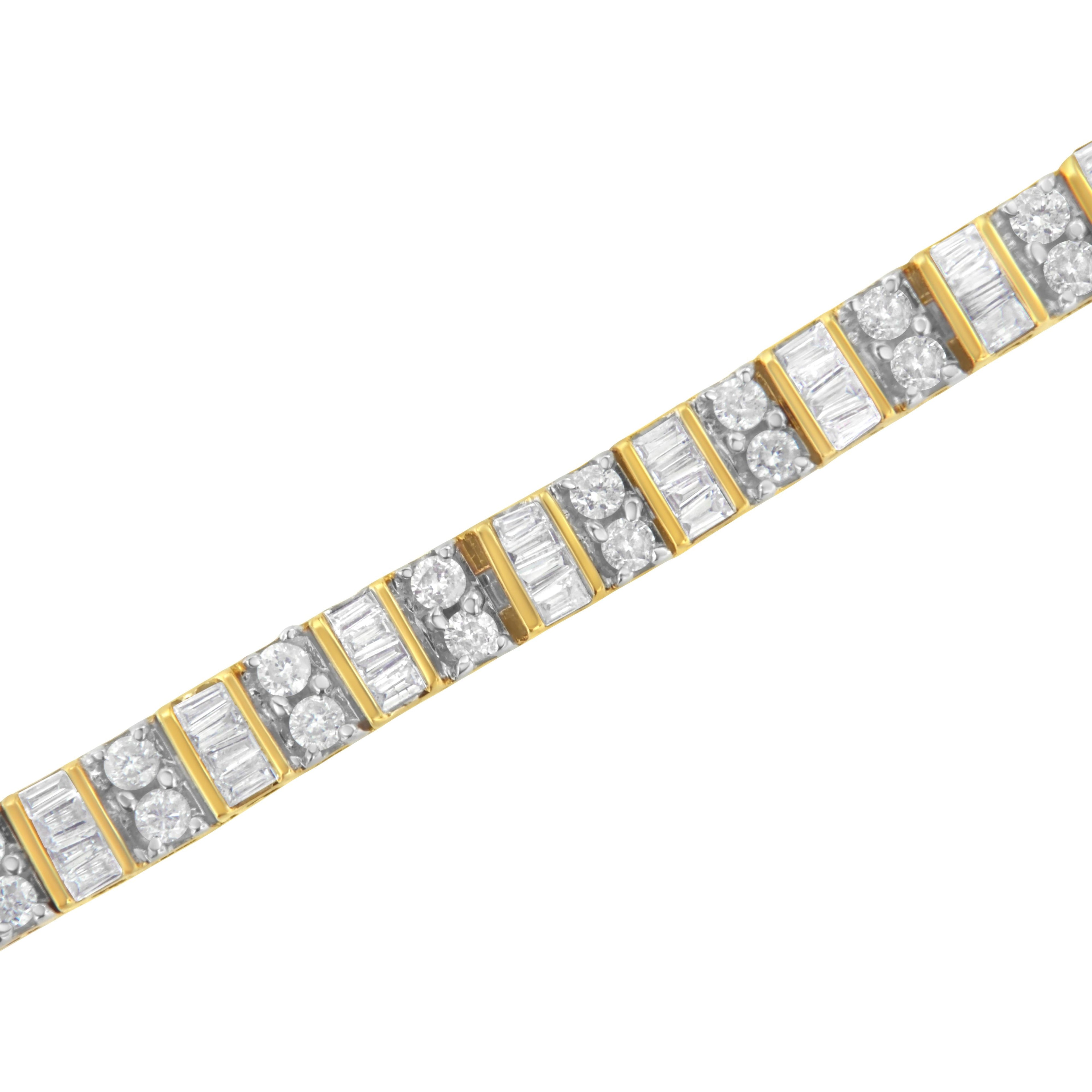 10K Yellow Gold 4.0 Cttw Alternating Baguette &amp; Round Cut Diamond Bezel- &amp; Prong-Set 7" Tennis Bracelet (G-H Color, SI1-SI2 Clarity) by Bids.com