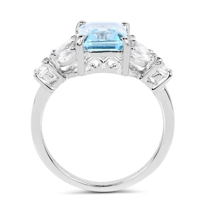 3.38 Carat Genuine Blue Topaz &amp; White Topaz .925 Sterling Silver Ring  DestGlow