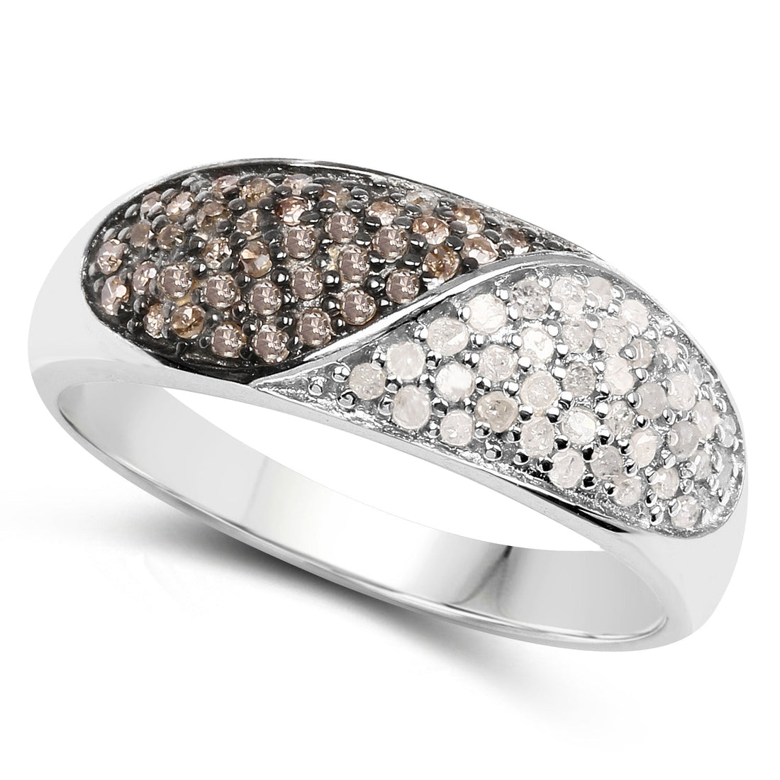 0.32 Carat Genuine Champagne Diamond and White Diamond .925 Sterling Silver Ring by Bids.com