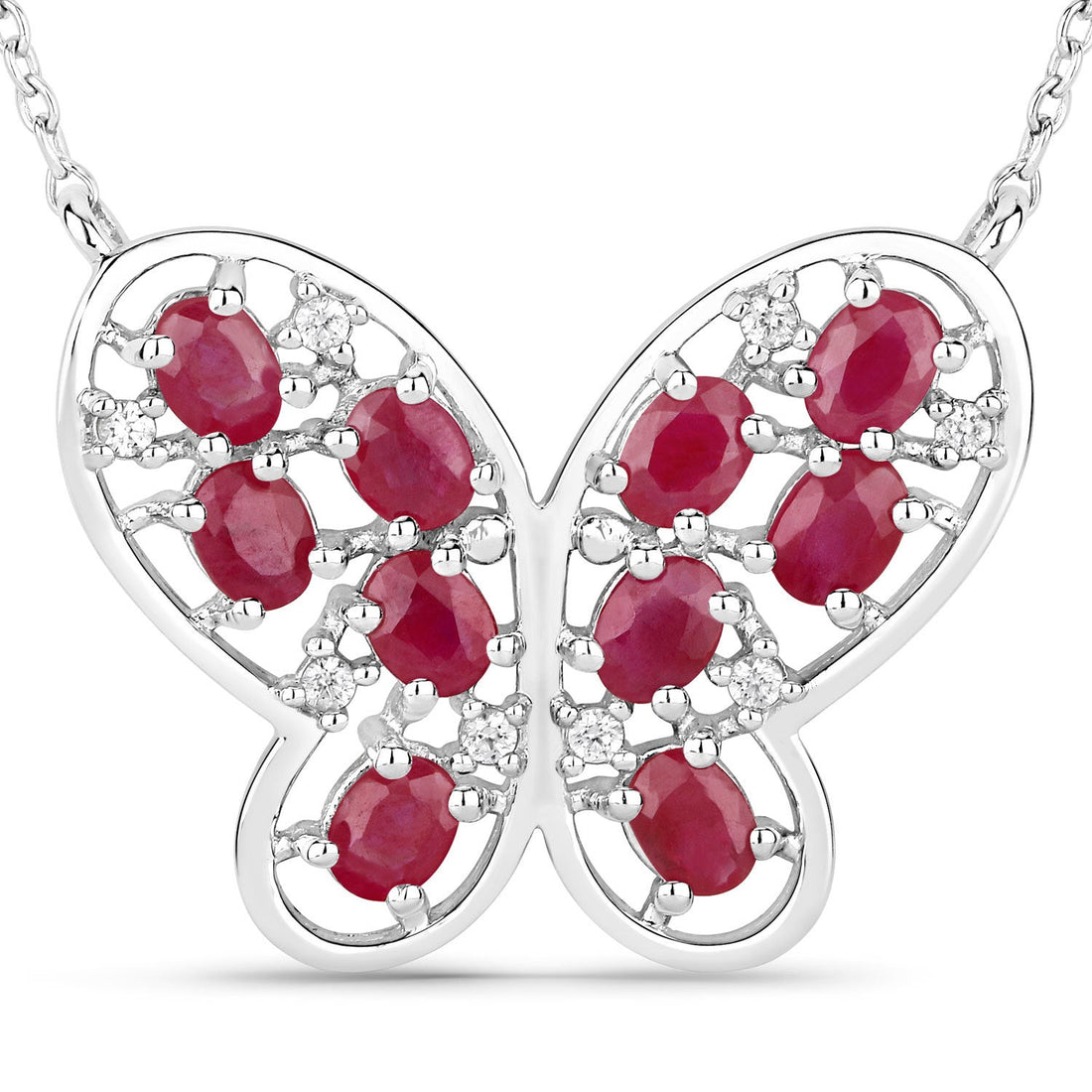 2.36 Carat Genuine Ruby and White Zircon .925 Sterling Silver Necklace by Bids.com