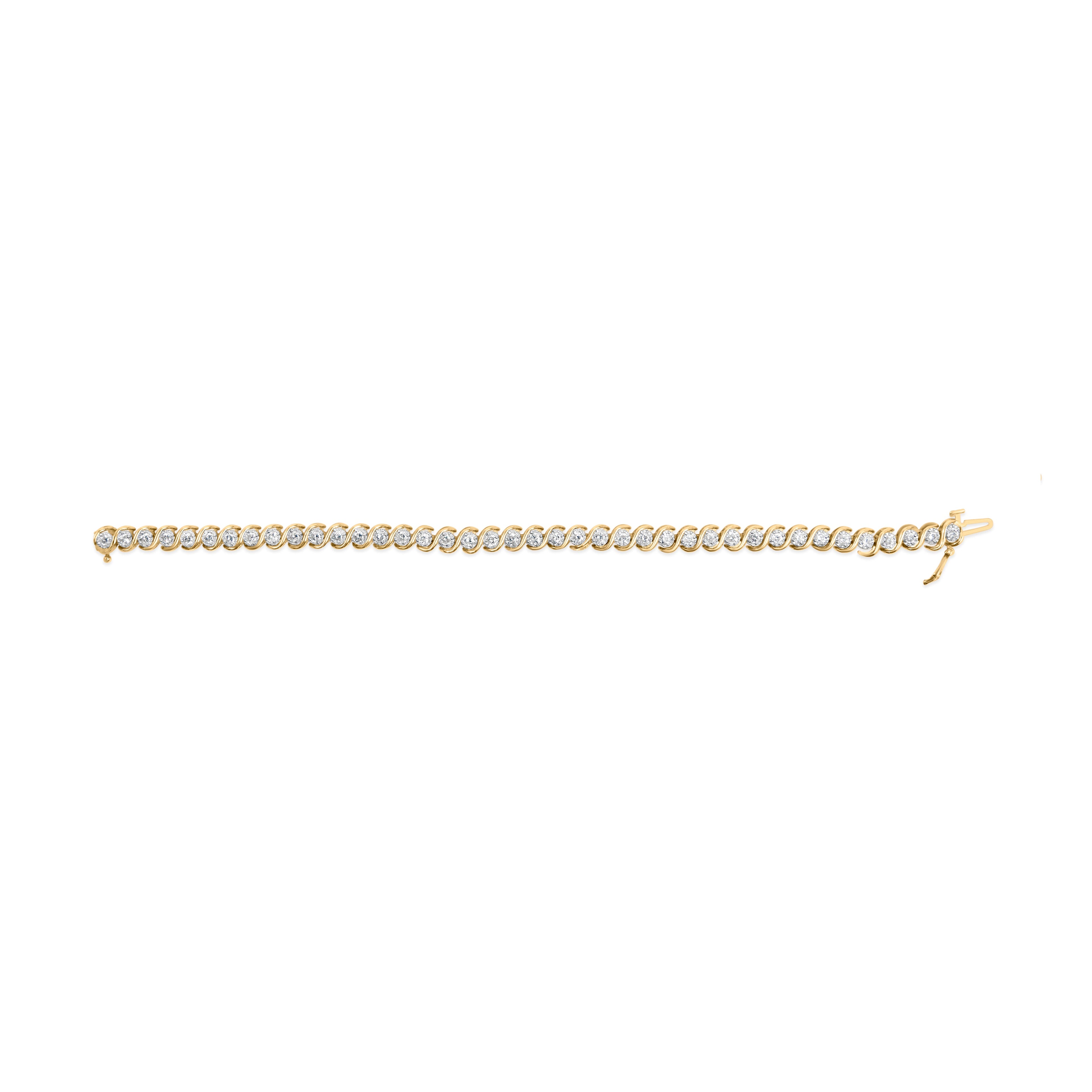 10K Yellow Gold 3 cttw Round-Cut Diamond Spiral Link 7.50" Bracelet (I-J Color, I1-I2 Clarity) by Bids.com