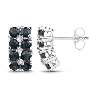 1.95 Carat Genuine Blue Sapphire and White Diamond .925 Sterling Silver Earrings  DestGlow