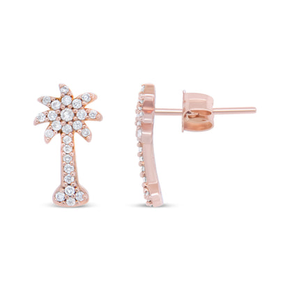 10K Rose Gold 1/4 Cttw Diamond Palm Tree Push Back Stud Earrings (H-I Color, I1-I2 Clarity) by Bids.com