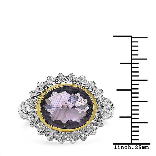 Two Tone Plated 4.36 Carat Genuine Amethyst &amp; White Topaz .925 Sterling Silver Ring by Bids.com