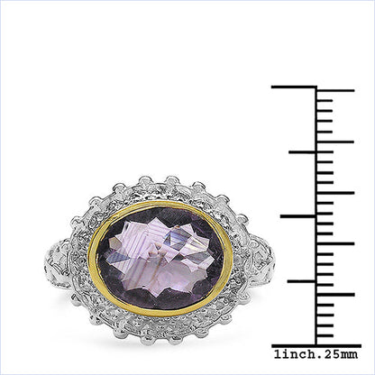 Two Tone Plated 4.36 Carat Genuine Amethyst &amp; White Topaz .925 Sterling Silver Ring by Bids.com