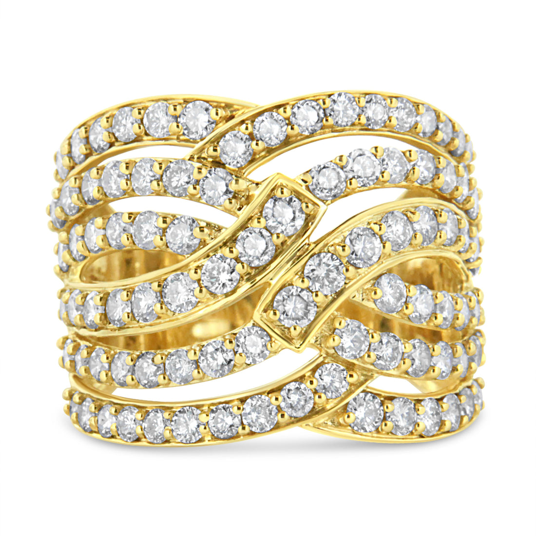 10K Yellow Gold 3.00 Cttw Diamond Multi Row Bypass Wave Cocktail Band Ring (J-K Color, I1-I2 Clarity) - Size 7 by Bids.com