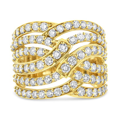 10K Yellow Gold 3.00 Cttw Diamond Multi Row Bypass Wave Cocktail Band Ring (J-K Color, I1-I2 Clarity) - Size 7 by Bids.com