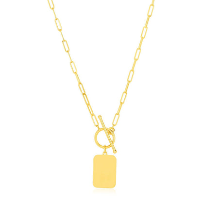 14k Yellow Gold Paperclip Chain Necklace with Rounded Rectangle Pendant by Bids.com