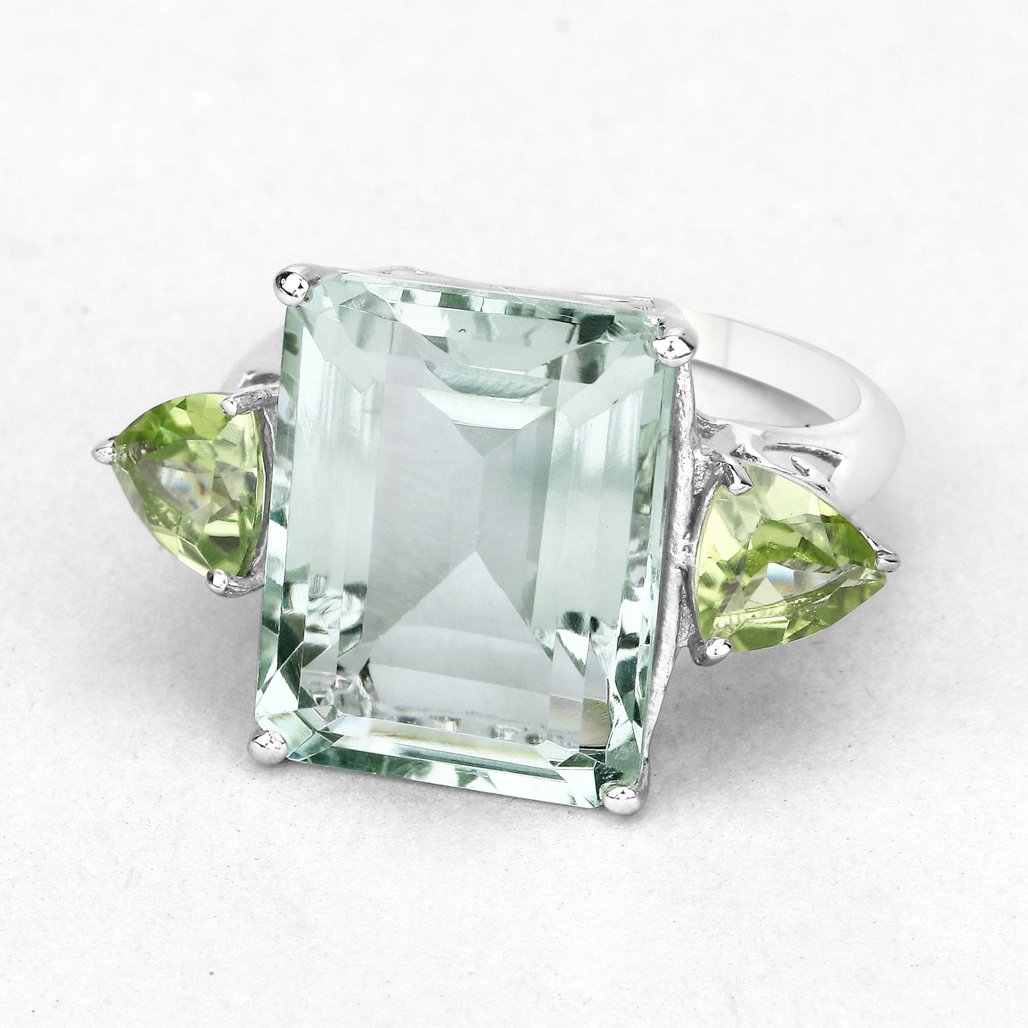 11.90 Carat Genuine Green Amethyst and Peridot .925 Sterling Silver Ring  DestGlow