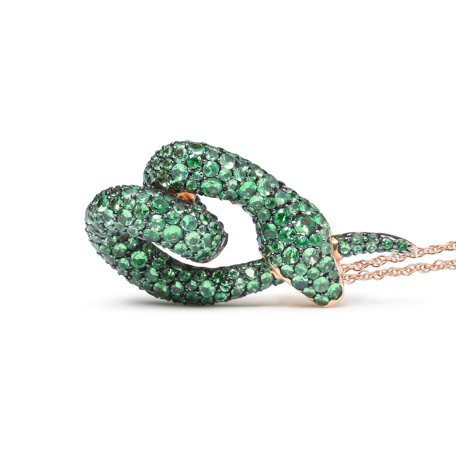 18K Rose Gold Round Green Tsavorite Gemstone Cluster Spiral Snake Design 18" Pendant Necklace (AAA+ Quality) by Bids.com