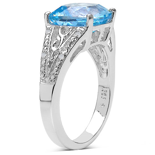 5.05 Carat Genuine Blue Topaz and 0.05 ct.t.w Genuine Diamond Accents Sterling Silver Ring by Bids.com