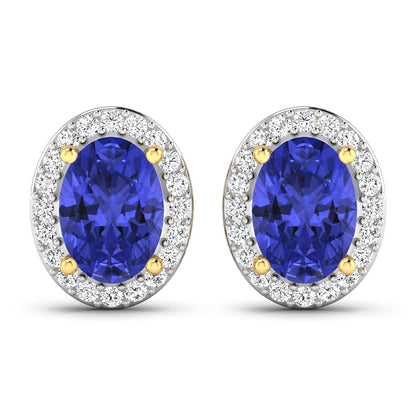 1.50 Carat Genuine Tanzanite and White Diamond 14K Yellow Gold Earrings by Bids.com