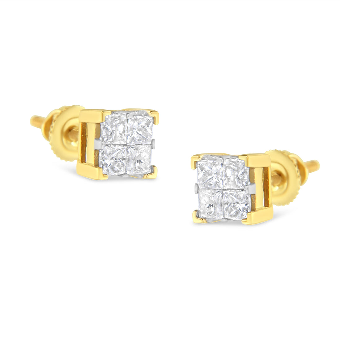 10K Yellow Gold 3/4 Cttw Invisible Set Princess-Cut Diamond Composite Square Stud Earrings (I-J Color, I2-I3 Clarity) by Bids.com