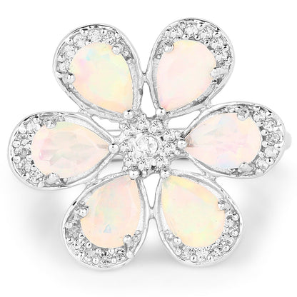1.71 Carat Genuine Ethiopian Opal and White Topaz .925 Sterling Silver Ring Ring  DestGlow