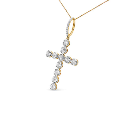 10K Yellow Gold 5/8 Cttw Miracle Set Round Diamond Circle Link Cross Men&