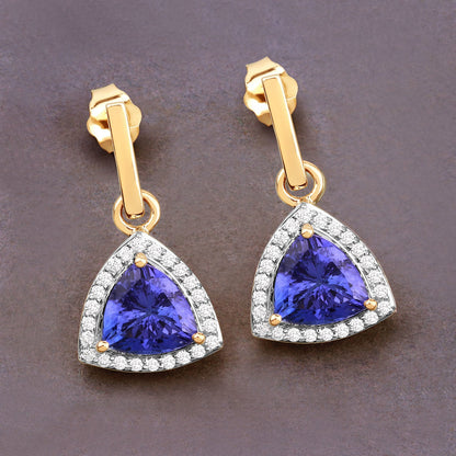 3.86 Carat Genuine Tanzanite and White Diamond 14K Yellow Gold Earrings by Bids.com