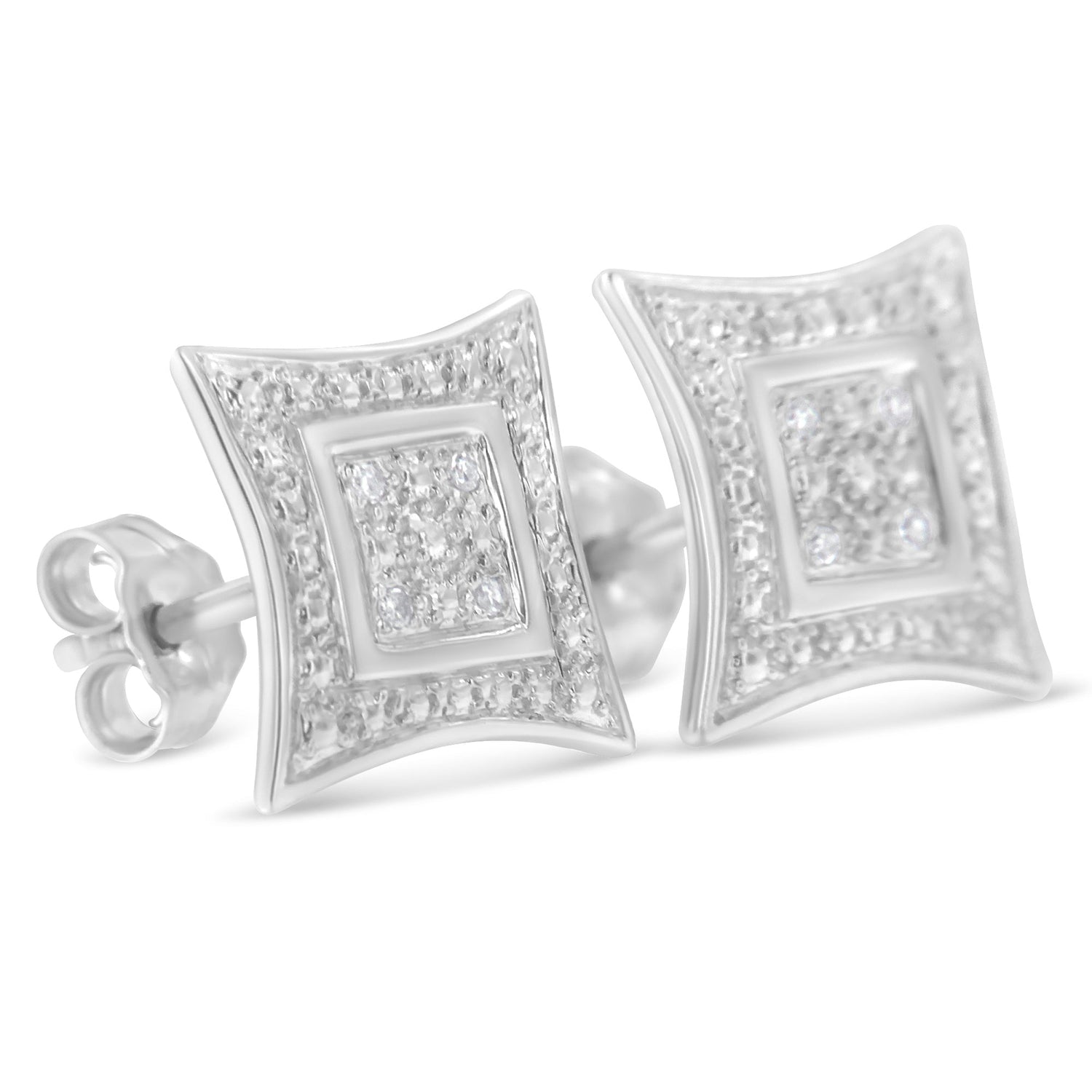 .925 Sterling Silver Diamond Accented 4-Stone Four Pointed Star Shaped Halo-Style Stud Earrings (H-I Color, I2-I3 Clarity) by Bids.com