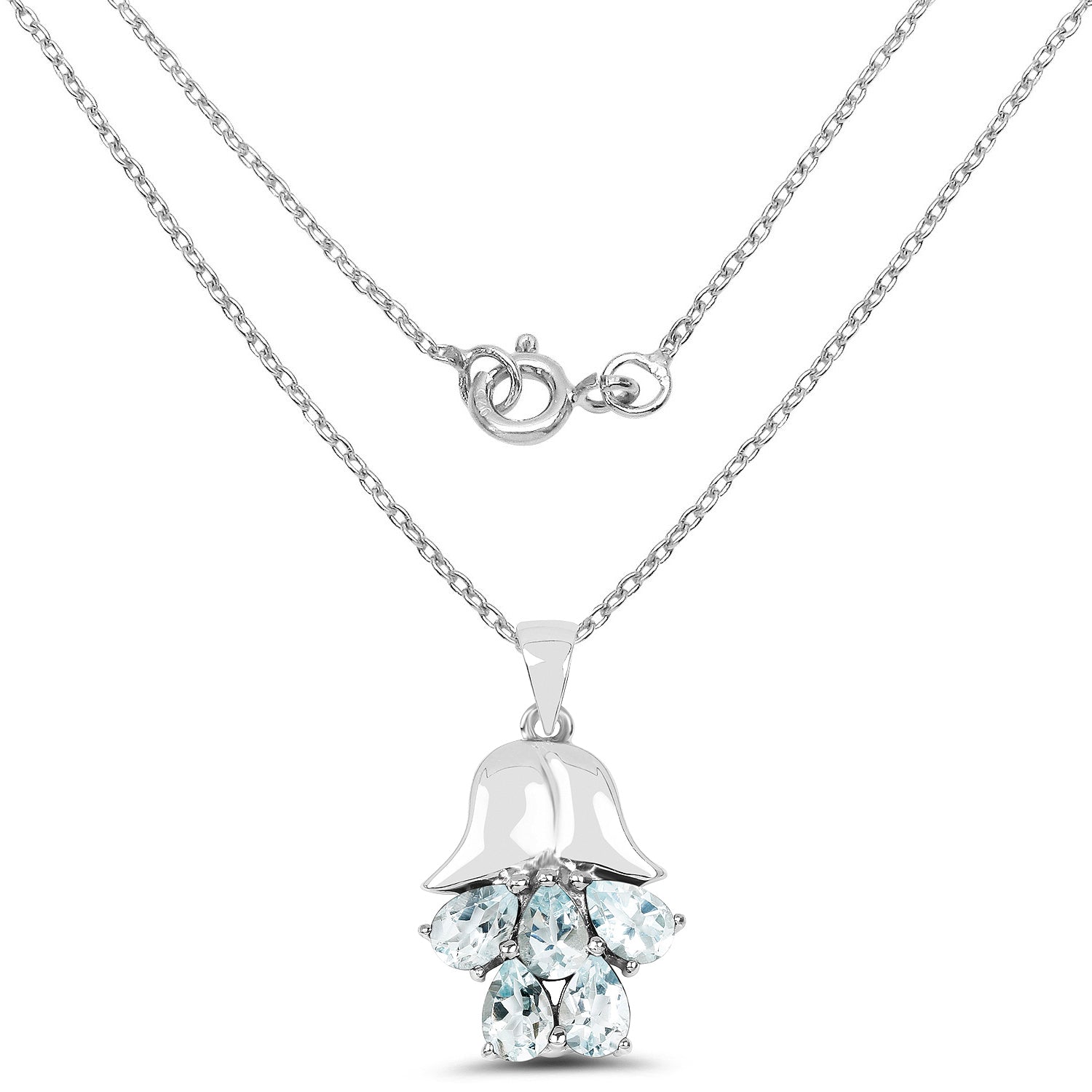 1.75 Carat Genuine Aquamarine .925 Sterling Silver Pendant  DestGlow