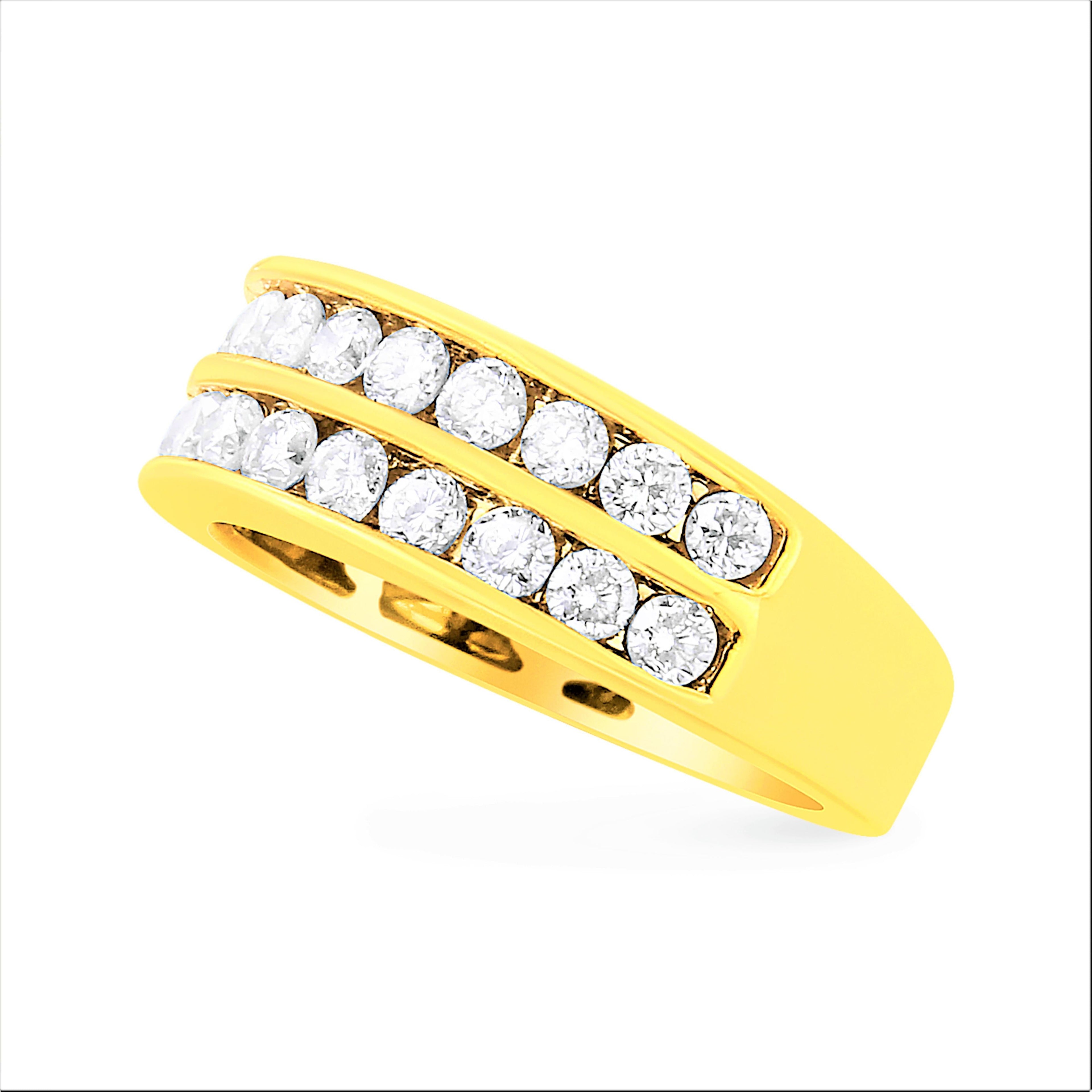 10K Yellow Gold Two-Row Diamond Band Ring (1 Cttw, J-K Color, I1-I2 Clarity) - Size 6 by Bids.com