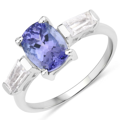 2.00 Carat Genuine Tanzanite and White Topaz .925 Sterling Silver Ring by Bids.com