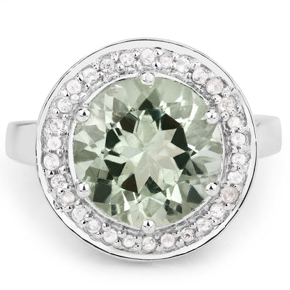 4.94 Carat Genuine Green Amethyst and White Topaz .925 Sterling Silver Ring by Bids.com