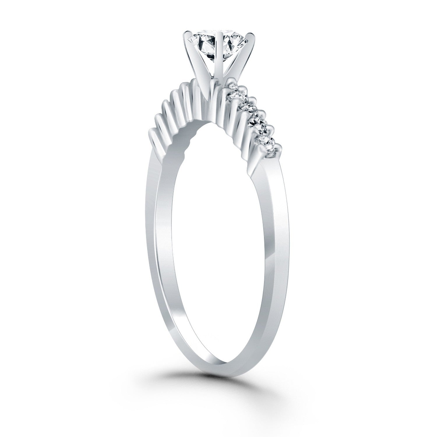 14k White Gold Shared Prong Accent Diamond Engagement Ring by Bids.com