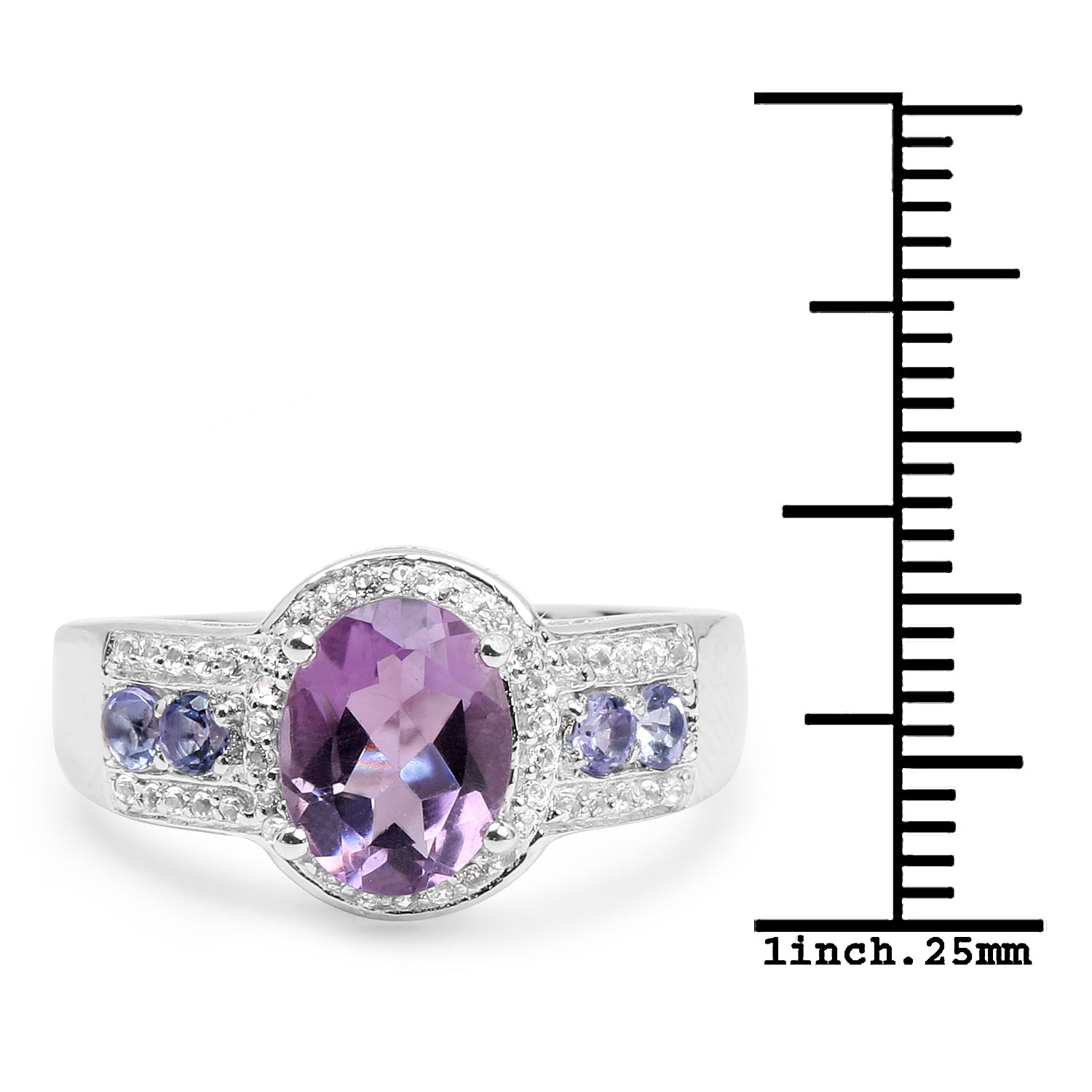2.11 Carat Genuine Amethyst, Tanzanite and White Topaz .925 Sterling Silver Ring  DestGlow