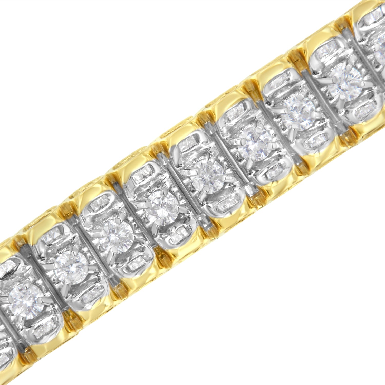 14K Yellow and White Gold 5.0 Cttw Round &amp; Baguette Cut Diamond 7" Reflective Tennis Bracelet (H-I Color, I1-I2 Clarity) by Bids.com
