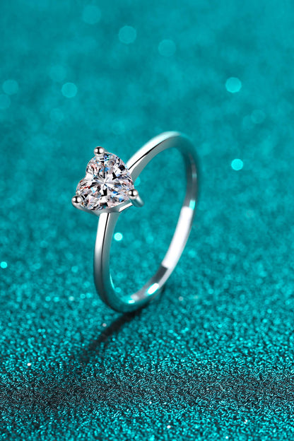 Rhodium Over Pure Sterling Silver Heart-Shaped Sparkala™ Solitaire Ring by Sparkala