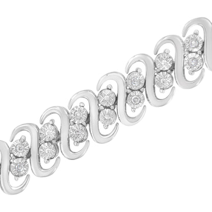 .925 Sterling Silver 1/4 cttw Round-Cut Diamond Double Row Wrapped S-Link Bracelet (I-J Color, I2-I3 Clarity) - Size 7.25" by Bids.com