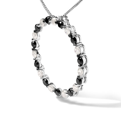 .925 Sterling Silver 1 3/4 Cttw Alternating Black and White Diamond Open Circle Hoop Pendant Necklace (H-I Color, I2-I3 Clarity) - 18" Inches by Bids.com
