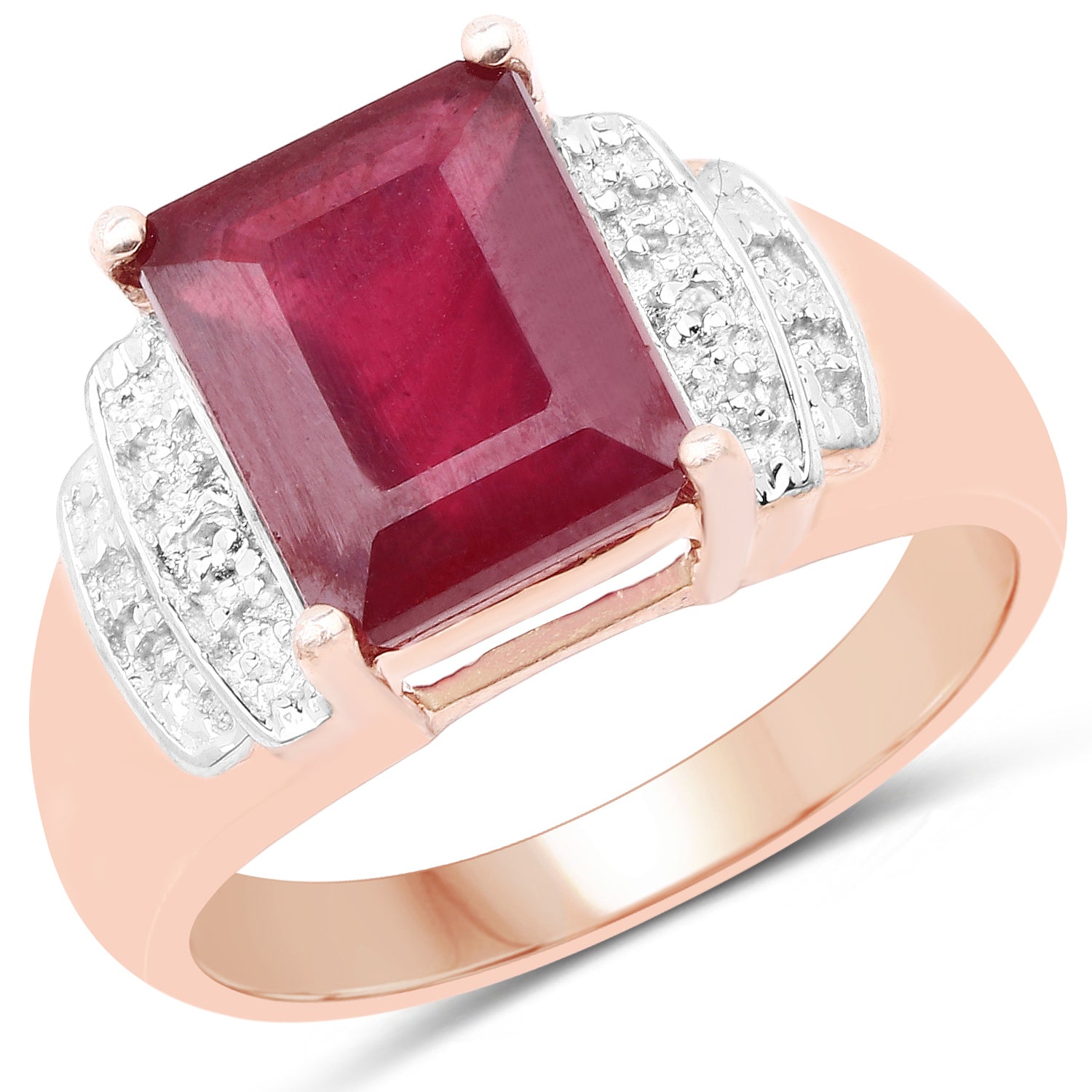 14K Rose Gold Plated 4.26 Carat Genuine Glass Filled Ruby and White Topaz .925 Sterling Silver Ring by Bids.com