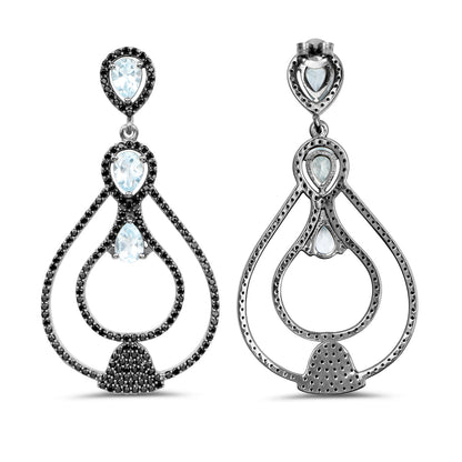 8.81 Carat Genuine Blue Topaz and Black Spinel .925 Sterling Silver Earrings by Bids.com