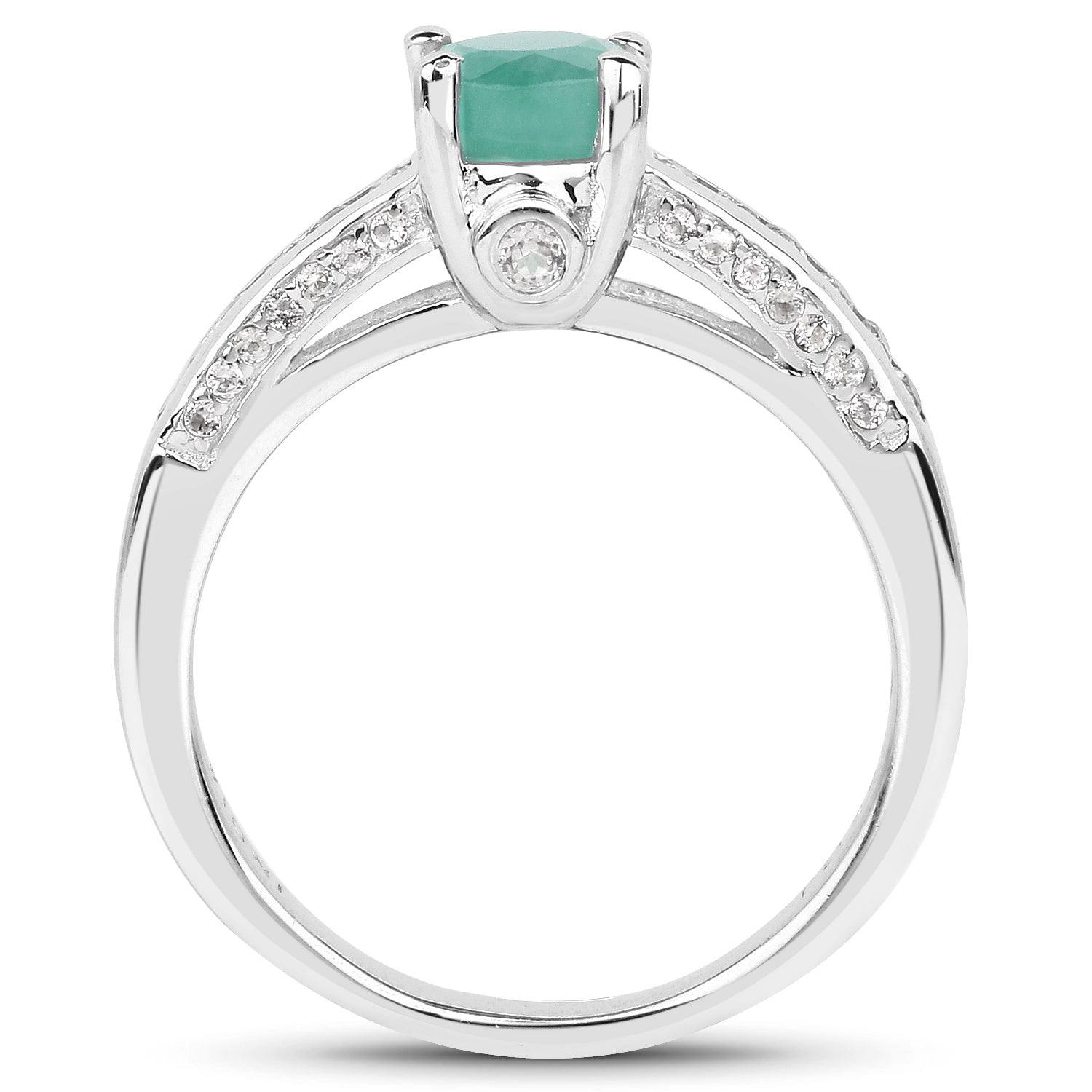 1.22 Carat Genuine Emerald and White Topaz .925 Sterling Silver Ring by Bids.com