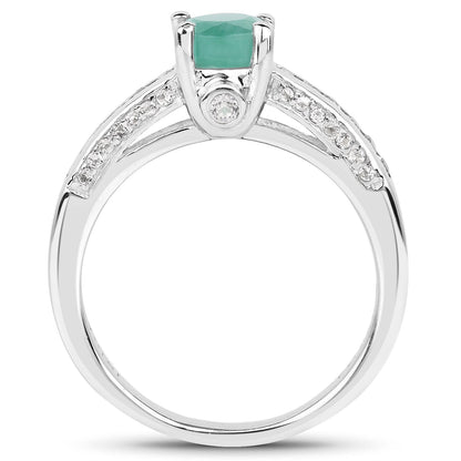 1.22 Carat Genuine Emerald and White Topaz .925 Sterling Silver Ring by Bids.com