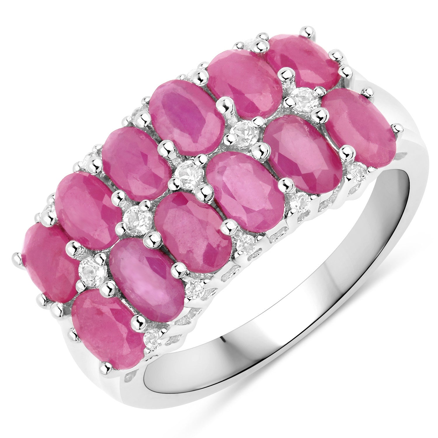 3.40 Carat Genuine Ruby and White Topaz .925 Sterling Silver Ring by Bids.com