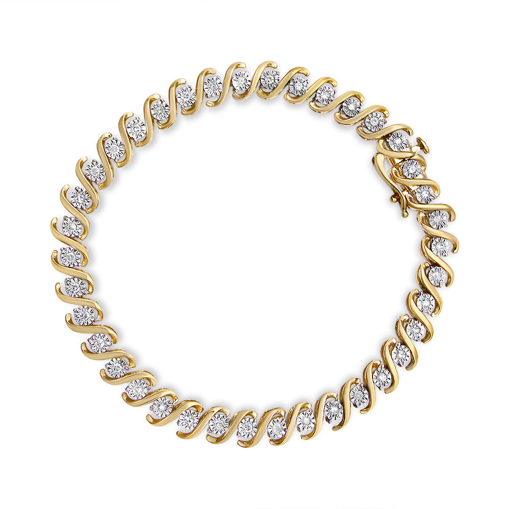 14K Yellow Gold Plated .925 Sterling Silver 1/2 Cttw Round Miracle-Set Diamond S-Curve Tennis Bracelet (I-J Color, I3 Clarity) - 7" by Bids.com