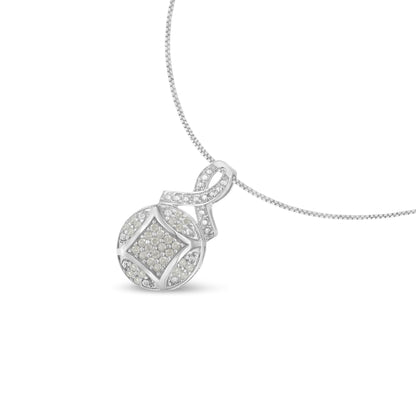 .925 Sterling Silver 1/3 cttw Diamond Ribbon and Circle Cluster 18" Pendant Necklace (I-J Color, I3 Clarity)  DestGlow