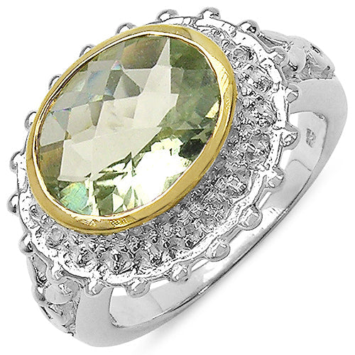 Two Tone Plated 4.16 Carat Genuine Green Amethyst &amp; White Topaz .925 Sterling Silver Ring by Bids.com