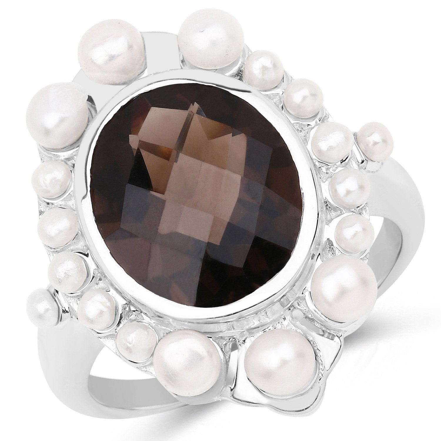 5.75 Carat Genuine Smoky Quartz and Pearl .925 Sterling Silver Ring by Bids.com
