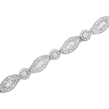 .925 Sterling Silver 1 cttw Diamond Double Leaf and Bezel Link Bracelet (I-J Clarity, I2-I3 Color) - Size 7.25" by Bids.com