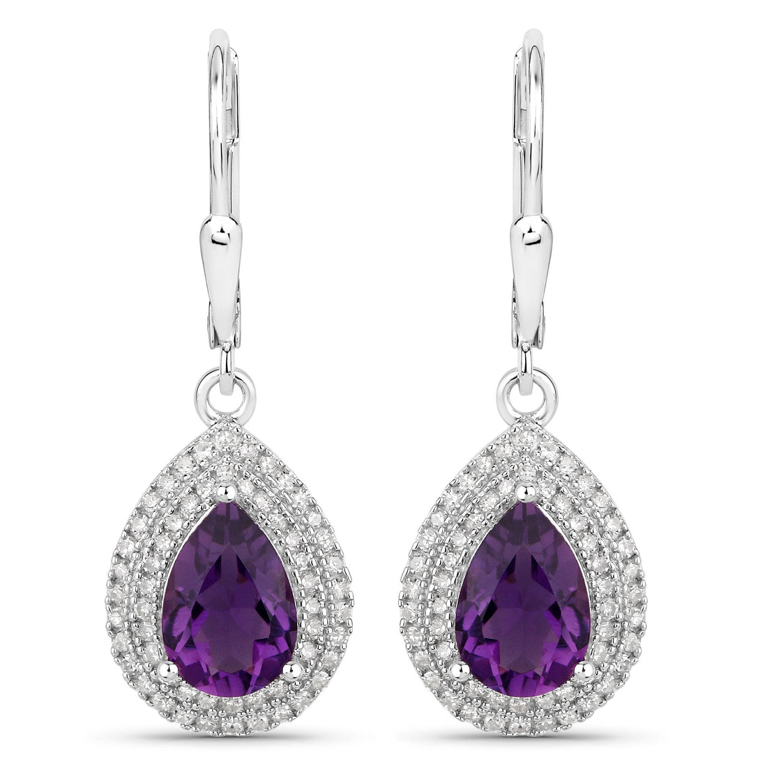 2.77 Carat Genuine Amethyst and White Diamond .925 Sterling Silver Earrings by Bids.com