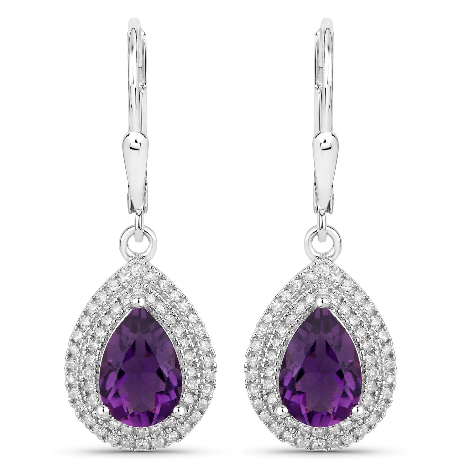 2.77 Carat Genuine Amethyst and White Diamond .925 Sterling Silver Earrings by Bids.com