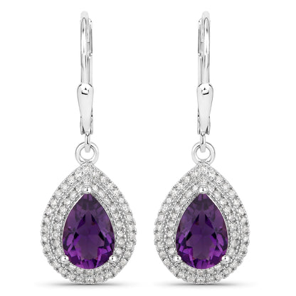 2.77 Carat Genuine Amethyst and White Diamond .925 Sterling Silver Earrings by Bids.com