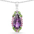 6.22 Carat Genuine Amethyst, Chrome Diopside and Rhodolite .925 Sterling Silver Pendant  DestGlow