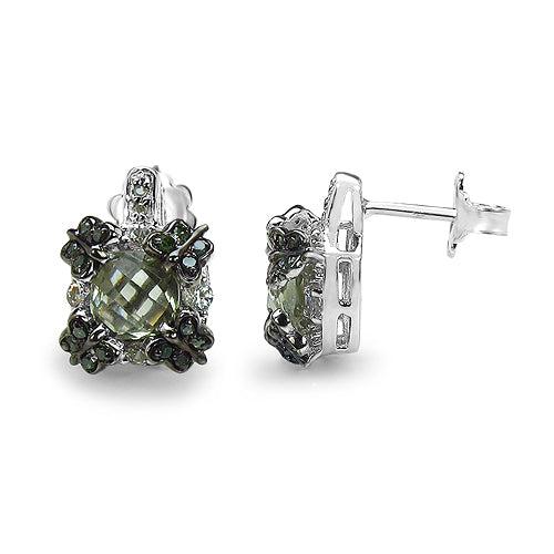 2.91 Carat Genuine Green Amethyst, White Sapphire &amp; Green Diamond .925 Sterling Silver Earrings by Bids.com